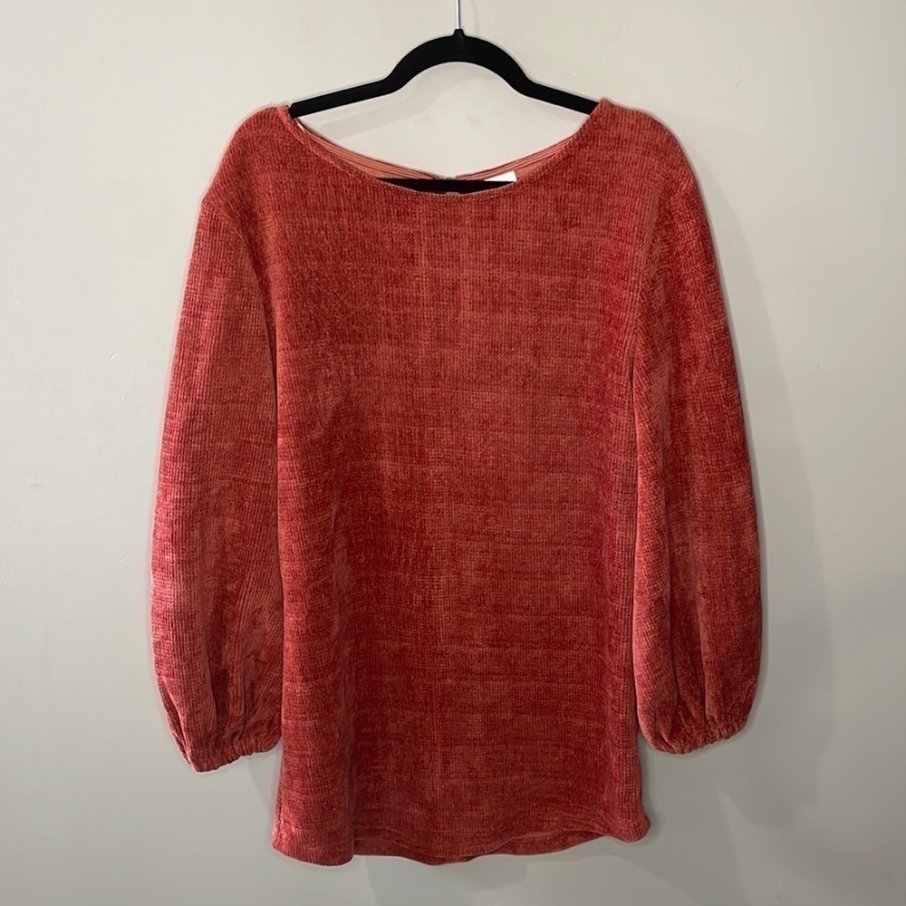 Selfie Leslie Burnt Orange/Rose Balloon Sleeve Mini Dress Knit Women's Size S